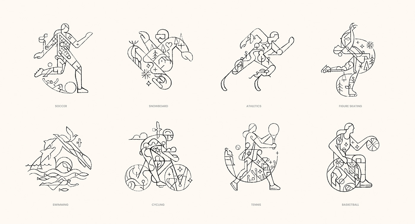 Pencil sketches for illustrations of sports