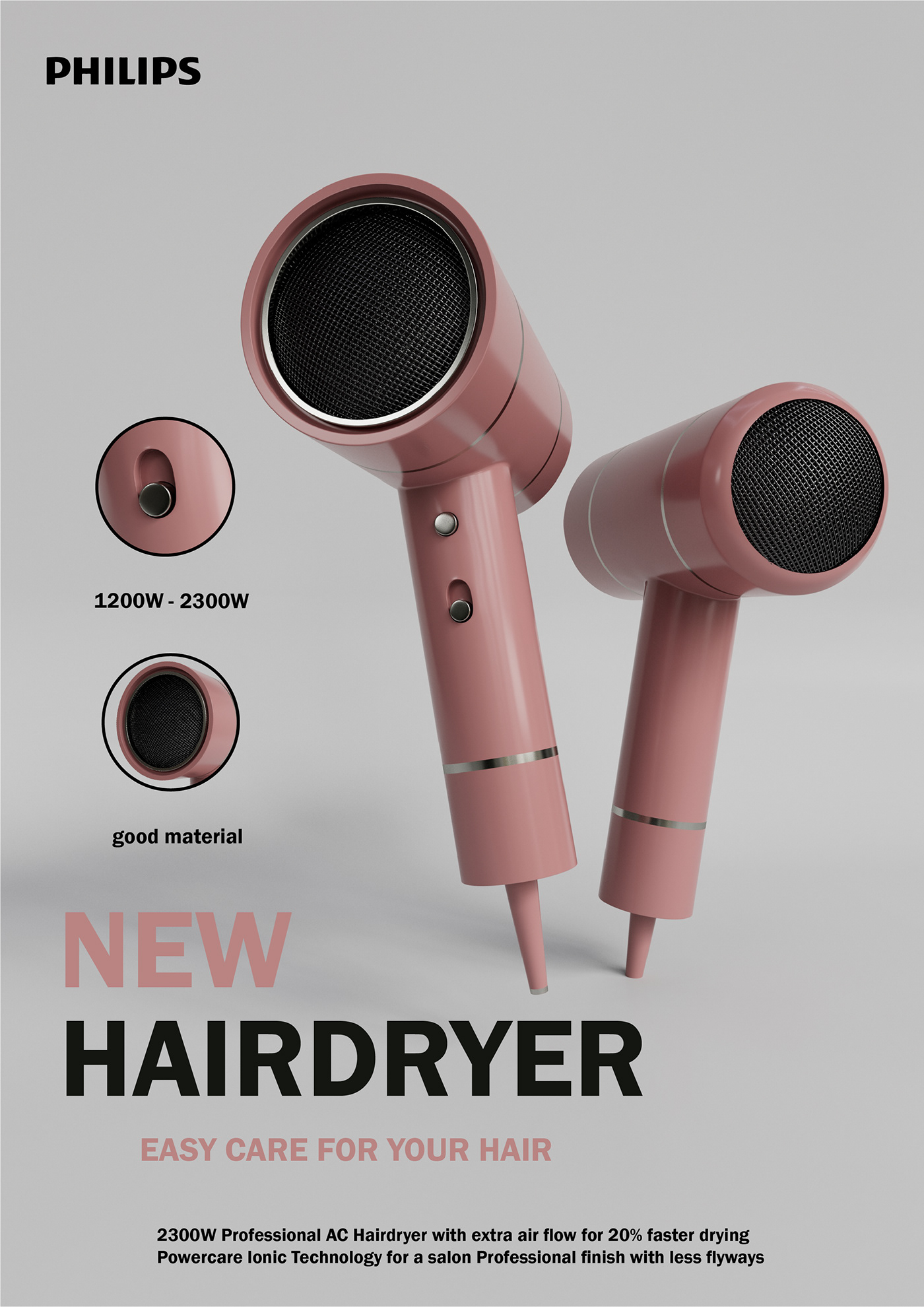 3d modeling visualization Hair Dryer product design  3d product modeling 3d Poster