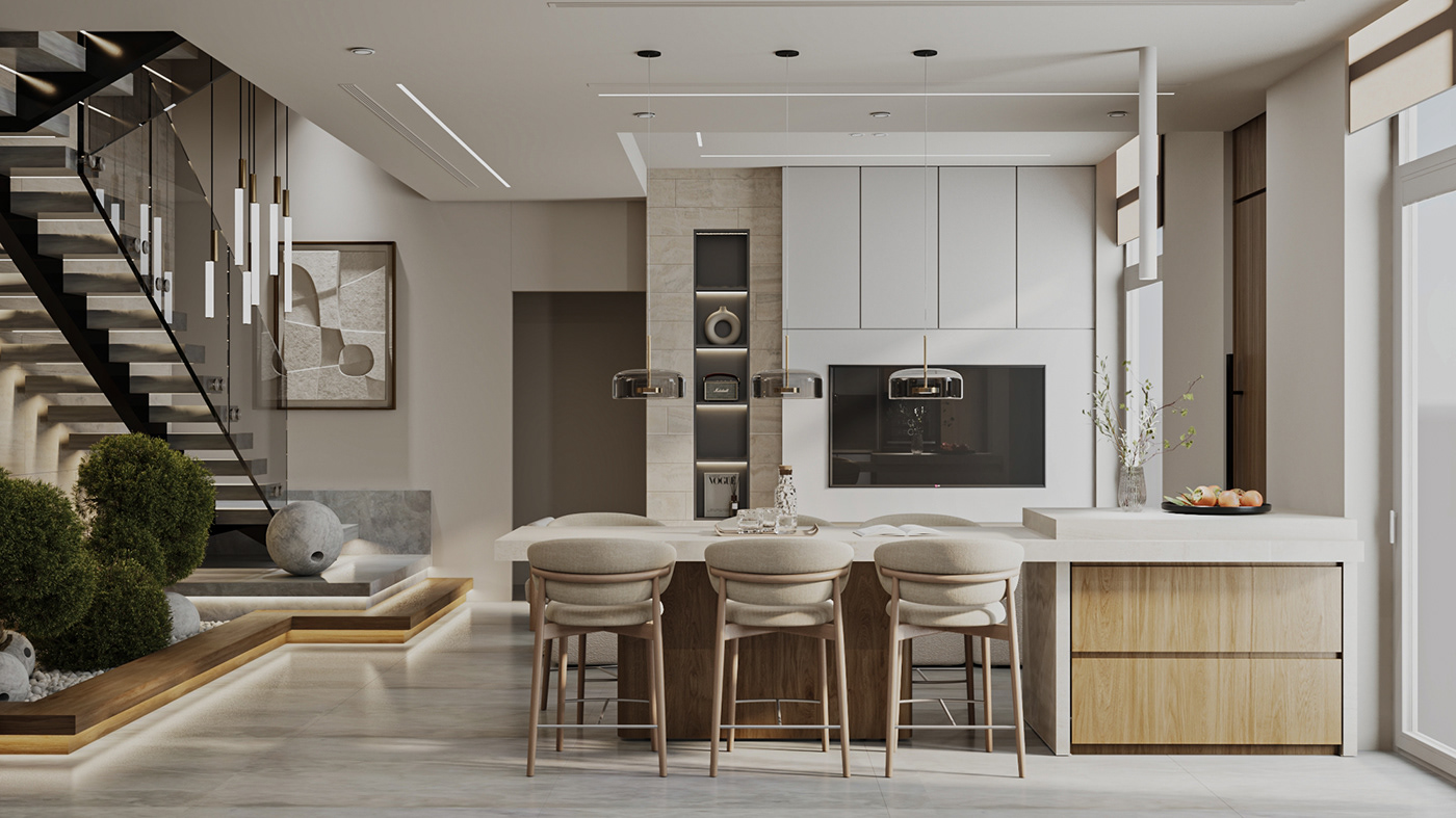 chalet interior chalet design  chalet interior design  Interior minimal modern 3D architecture kitchen