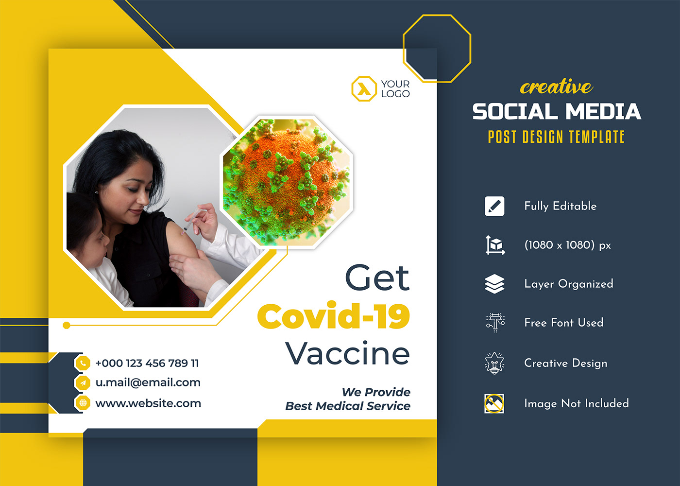 banner Covid 19 post social media template vaccine