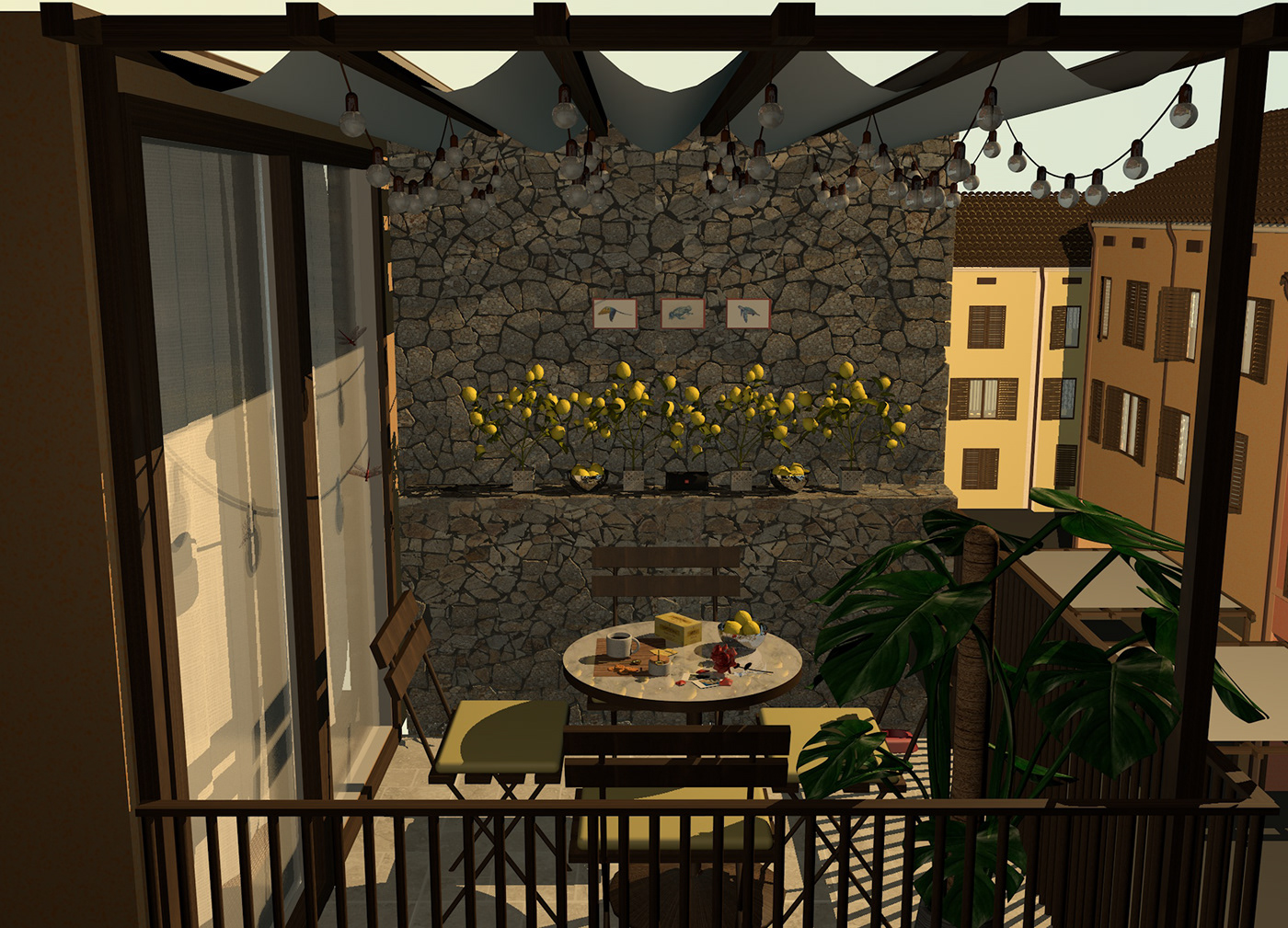 cinema4d 3D Render passion terrace plants Nature table chair balcony