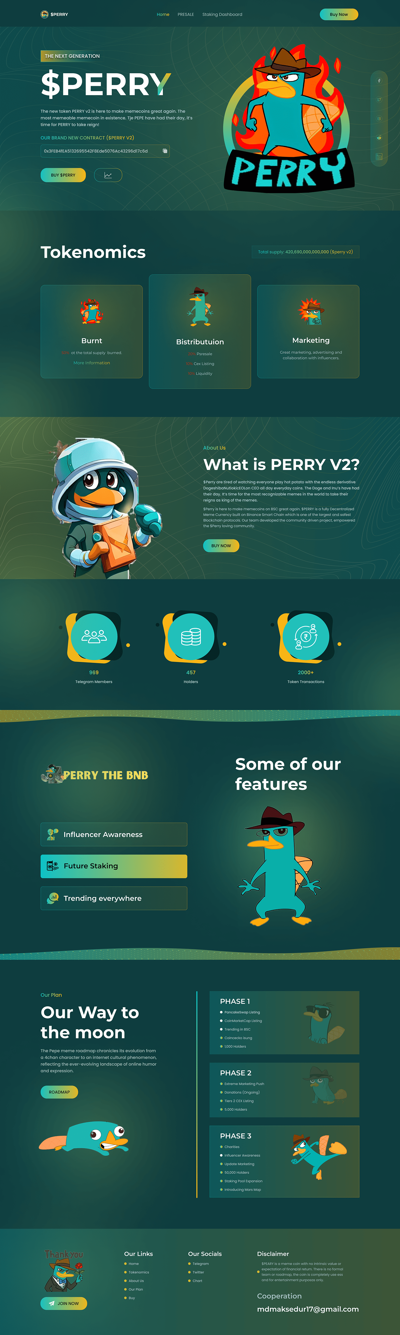 perry Meme pepe coin cryptocurrency nft blockchain UI/UX Website mem pepe landing page