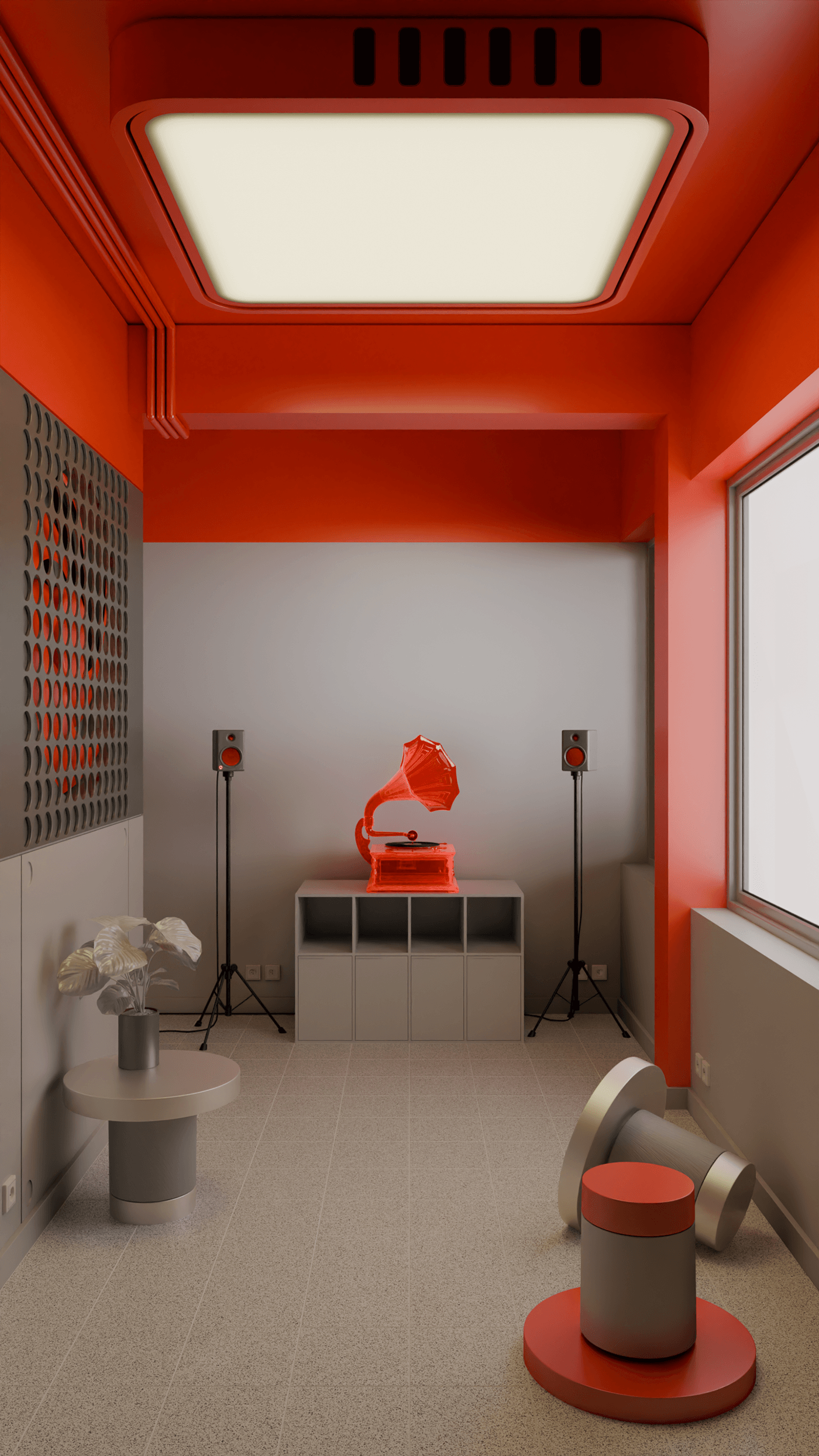 indoor 3D Render visualization archviz architecture interior design  blender orange Teenageengineering