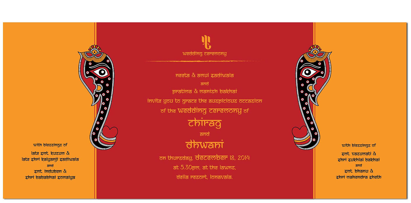 Invitation wedding folk-art madhubani indian