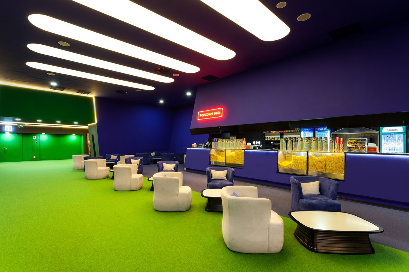 interior cinema Cinema design cosmic Space  Multiplex chernihiv ukraine Sergey Makhno colour interior