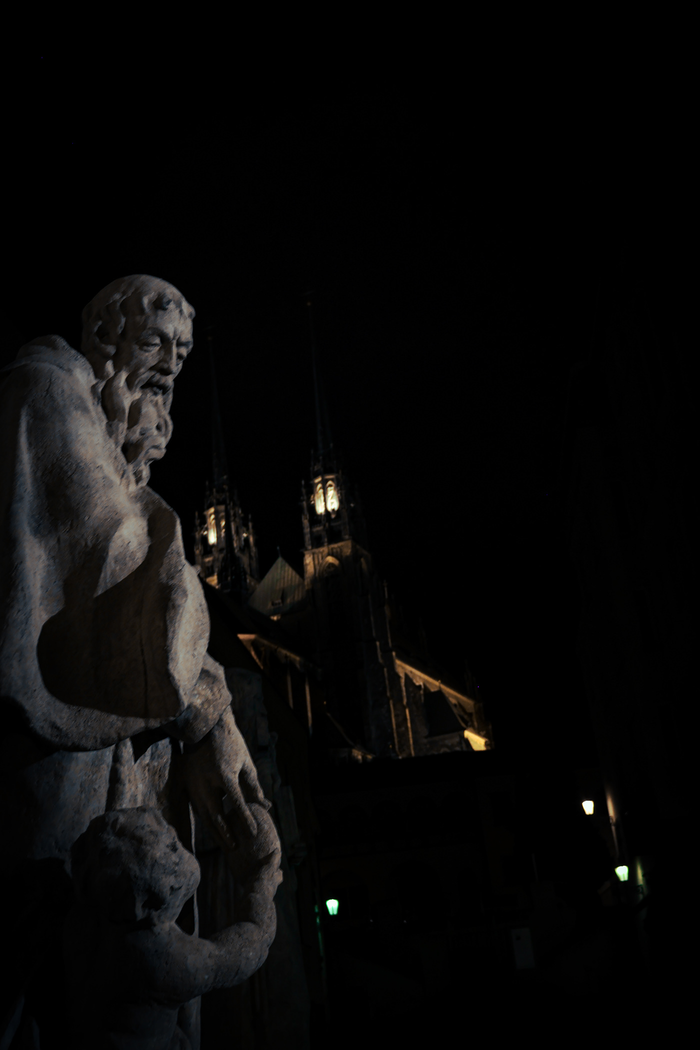 brno architecture city statue church walk night dark lights