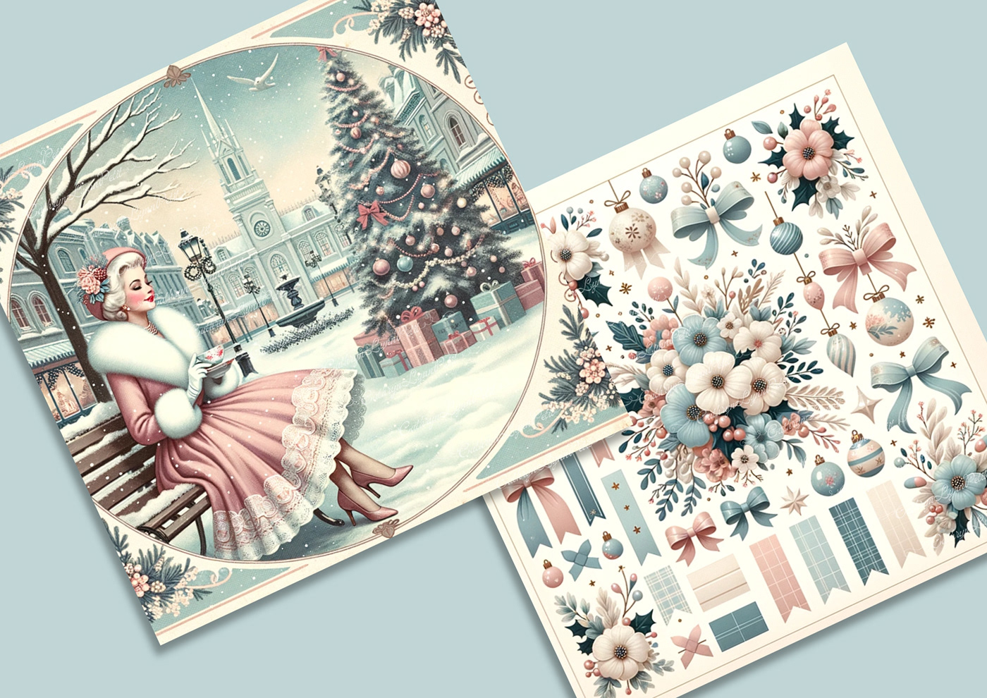 pink christmas papercrafting retro christmas blue christmas Christmas Scrapbook Fashion papers