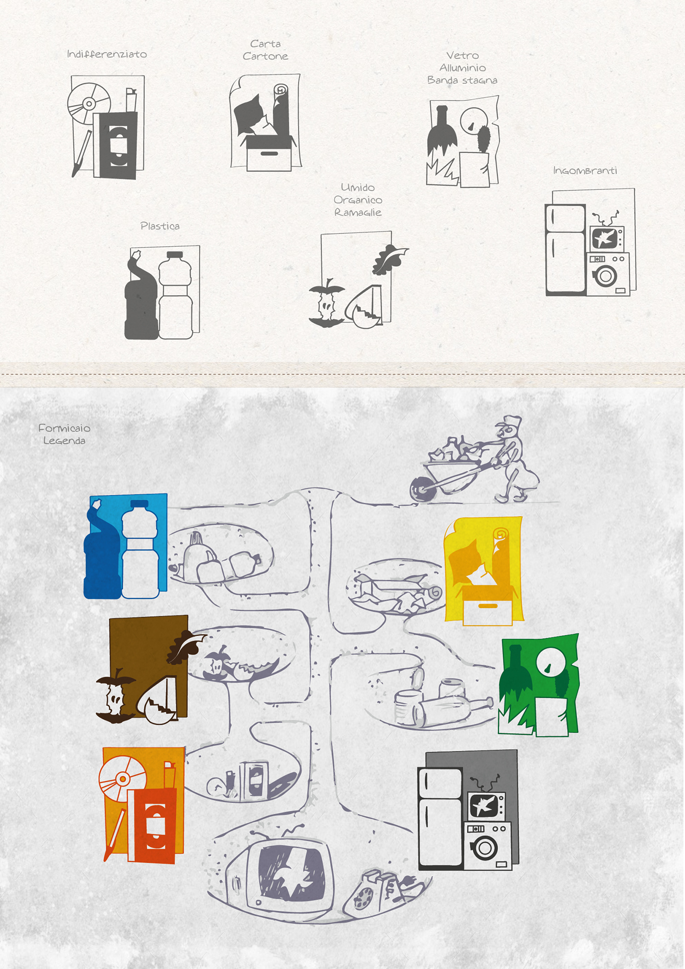 riciclaggio illustrazione formica campagna riciclaggio calendario RIFIUTI