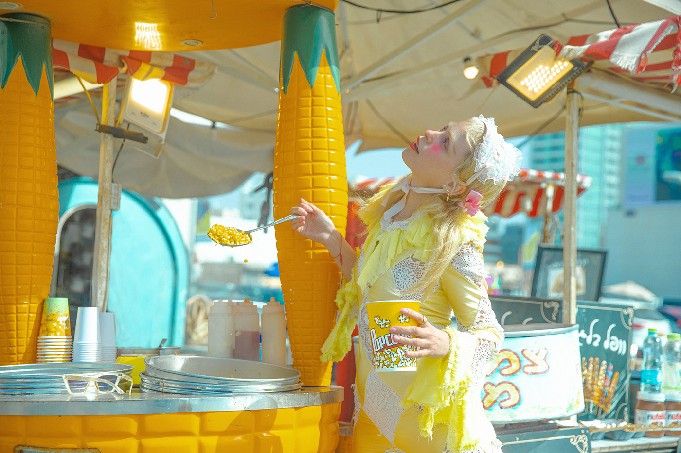 Circus clown corn girl Petite Miller popcorn portrait Retro vintage wes anderson