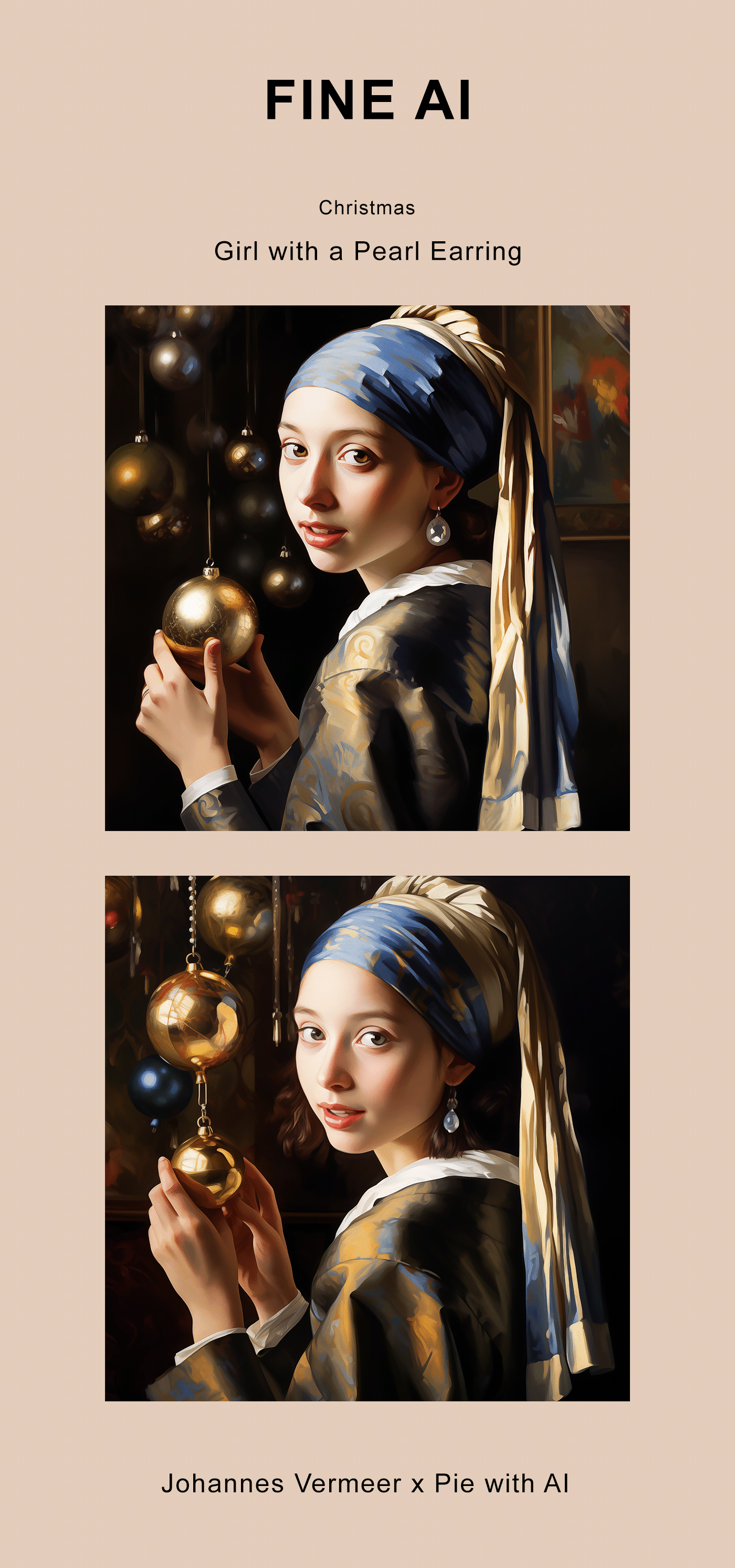 ai fine art painting   history Digital Art  ILLUSTRATION  vermeer girl with pearl earring christmass fineai