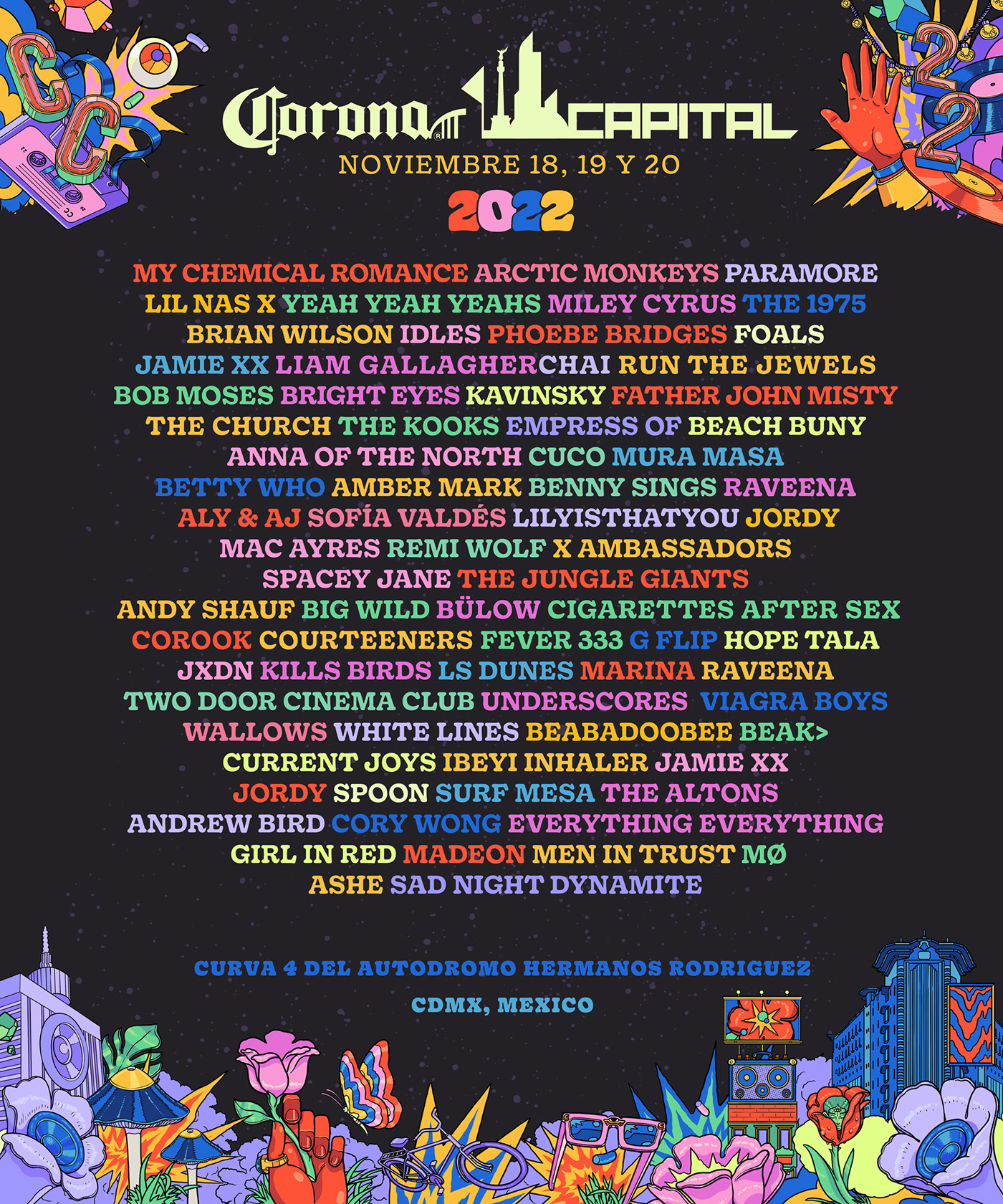 festival music visual identity ILLUSTRATION  brand identity poster Poster Design musica Corona Capital Music Festival
