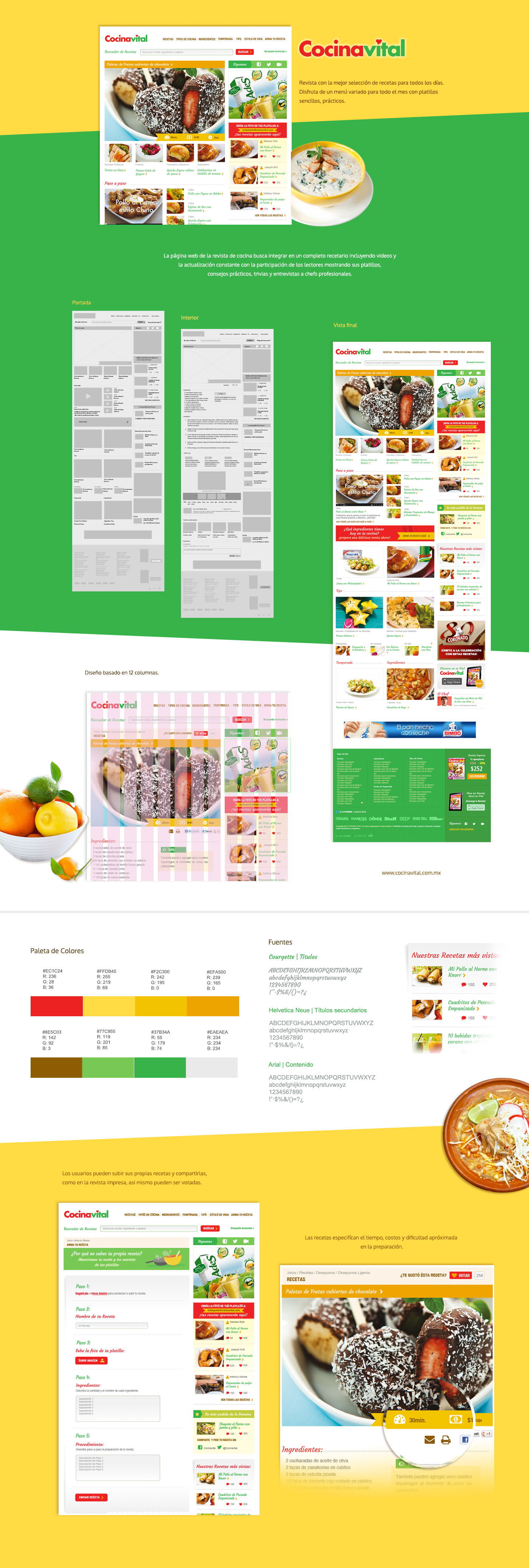 Food  magazine wireframes recetas Web