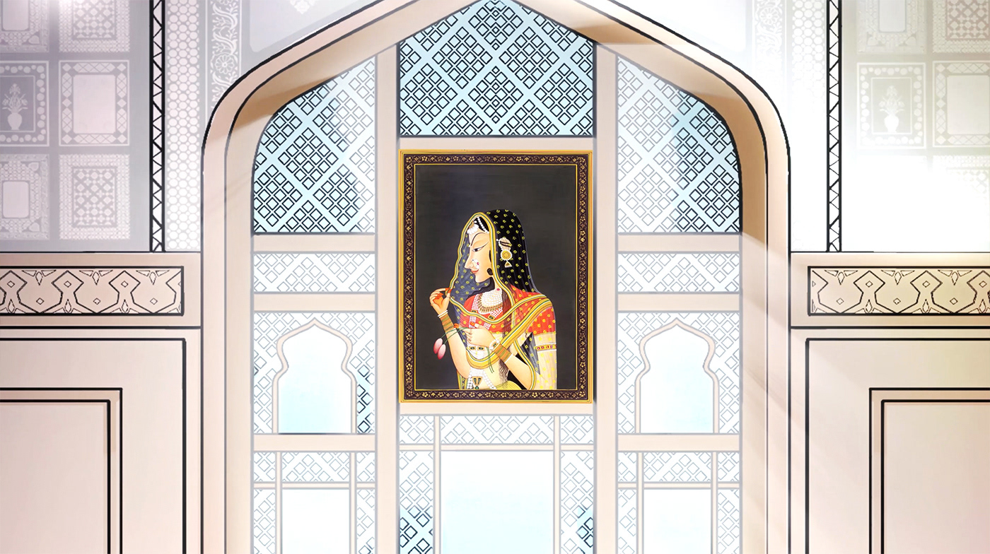 A miniature painting of bani thani inside a palace of Rajasthan