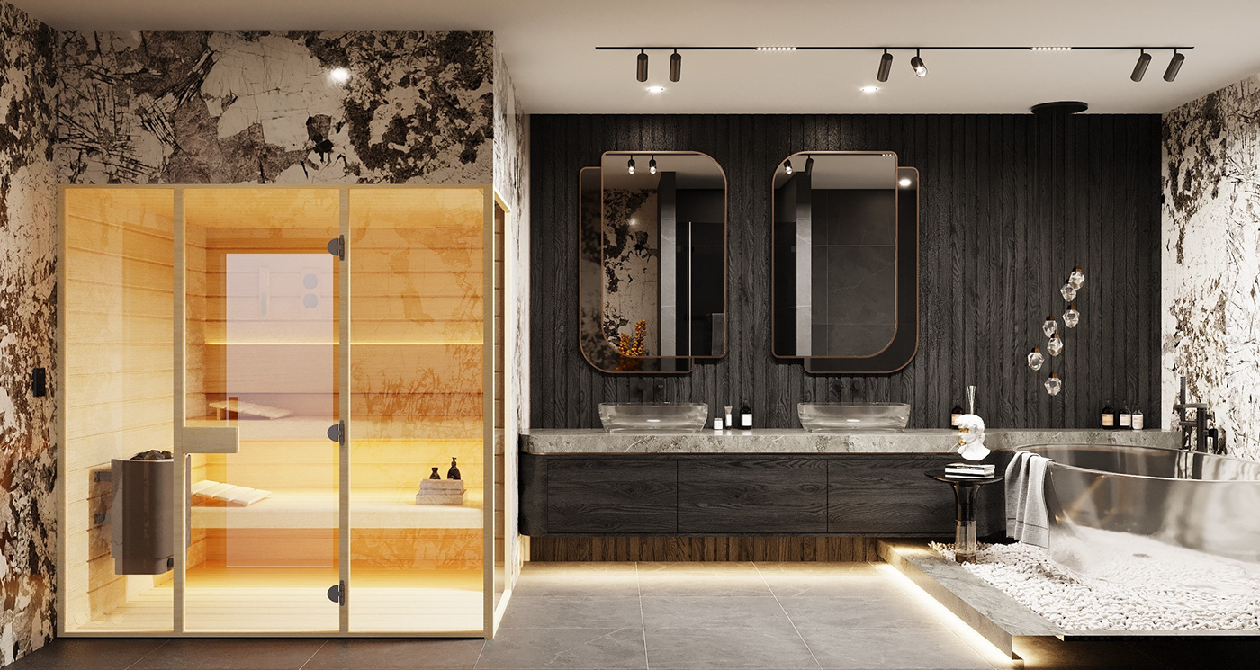 Sauna спа bathroom bath design Graphic Designer interior design  modern corona