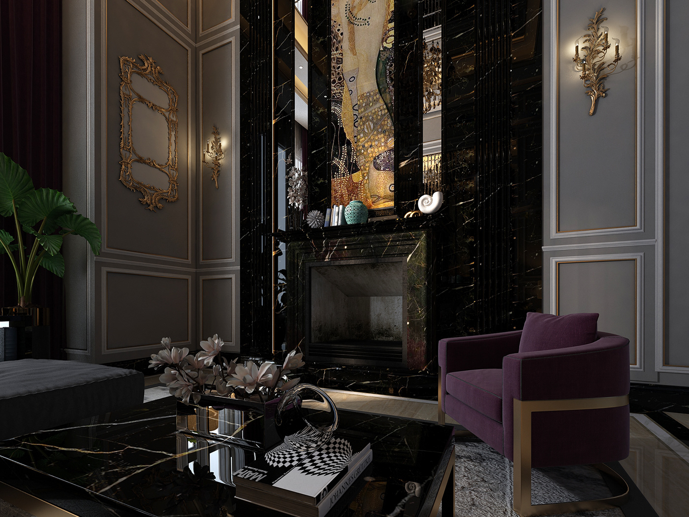 interior design  visualization salon Classic modern Klimt Gustav Klimt luxury vray 3dmax