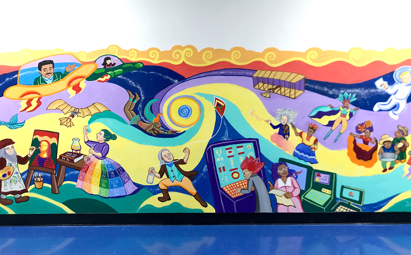 Mural colorful Timetravel science art history publicart school nyc Brooklyn