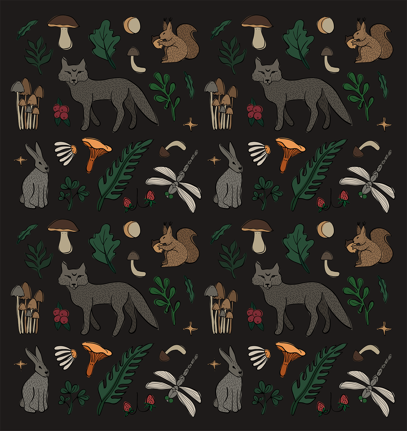 ILLUSTRATION  Character design  forest animals pattern design  Wallpaper design forest pattern