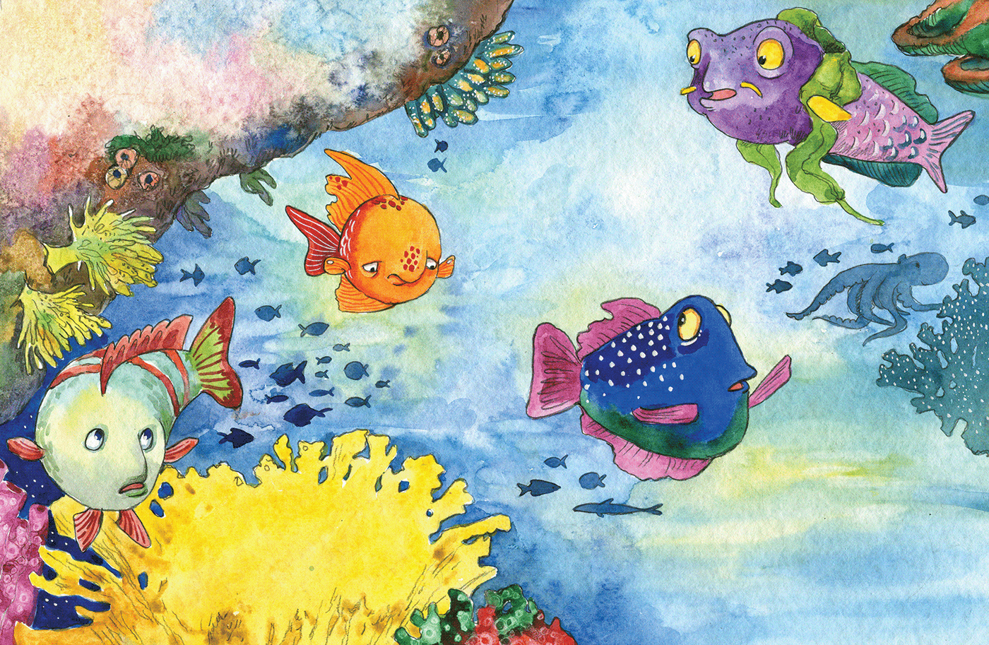 book children's book creatures fish illust ILLUSTRATION  sea watercolor