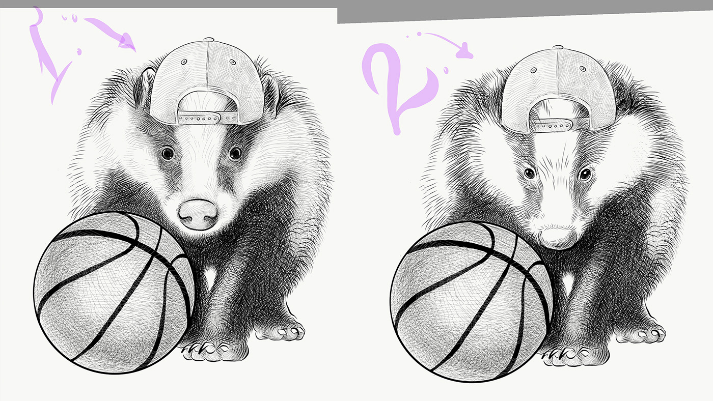 badger basketball Fun inkwork smile sport tattoo