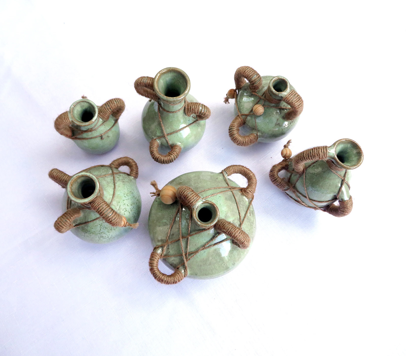 ceramics  Flasks green Pottery wooden beads