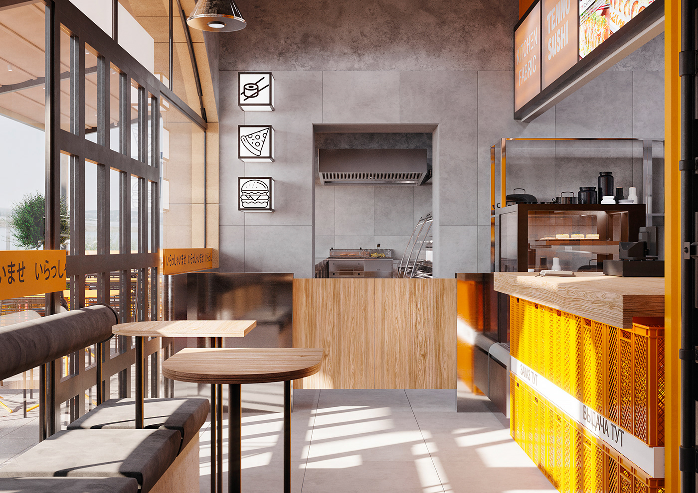 Sushi restaurant design coffee shop asia neon concrete toilet bar summer terrace