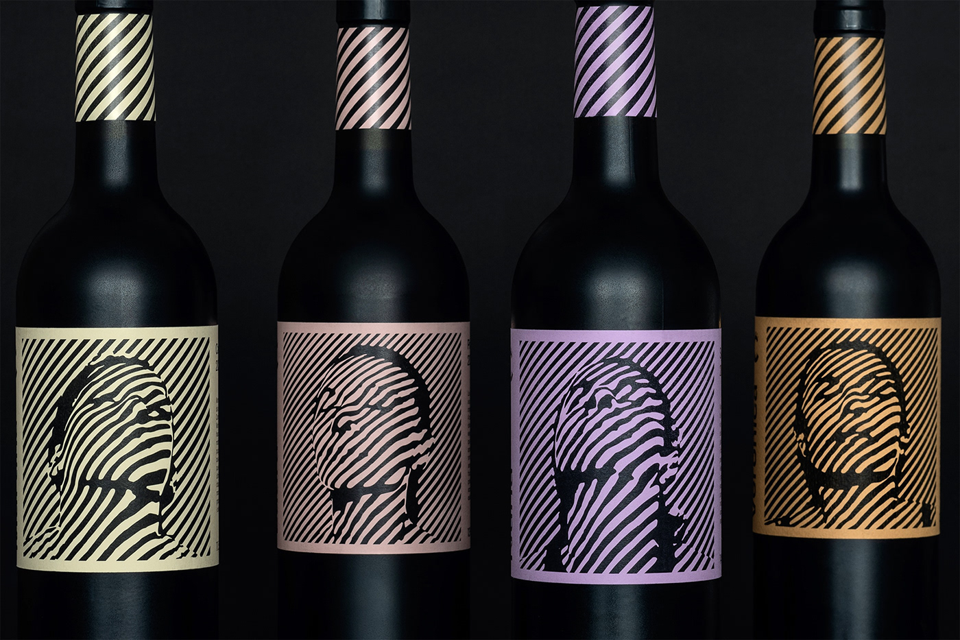 Casa Cardona wines. Group shot of the label artwork portraits