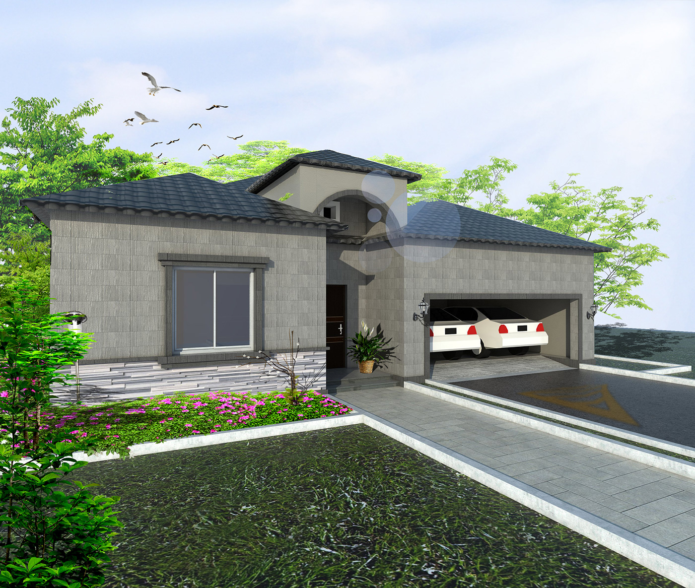 3d model(exterior view) of a resedential house.Gabriella project from fiverr.