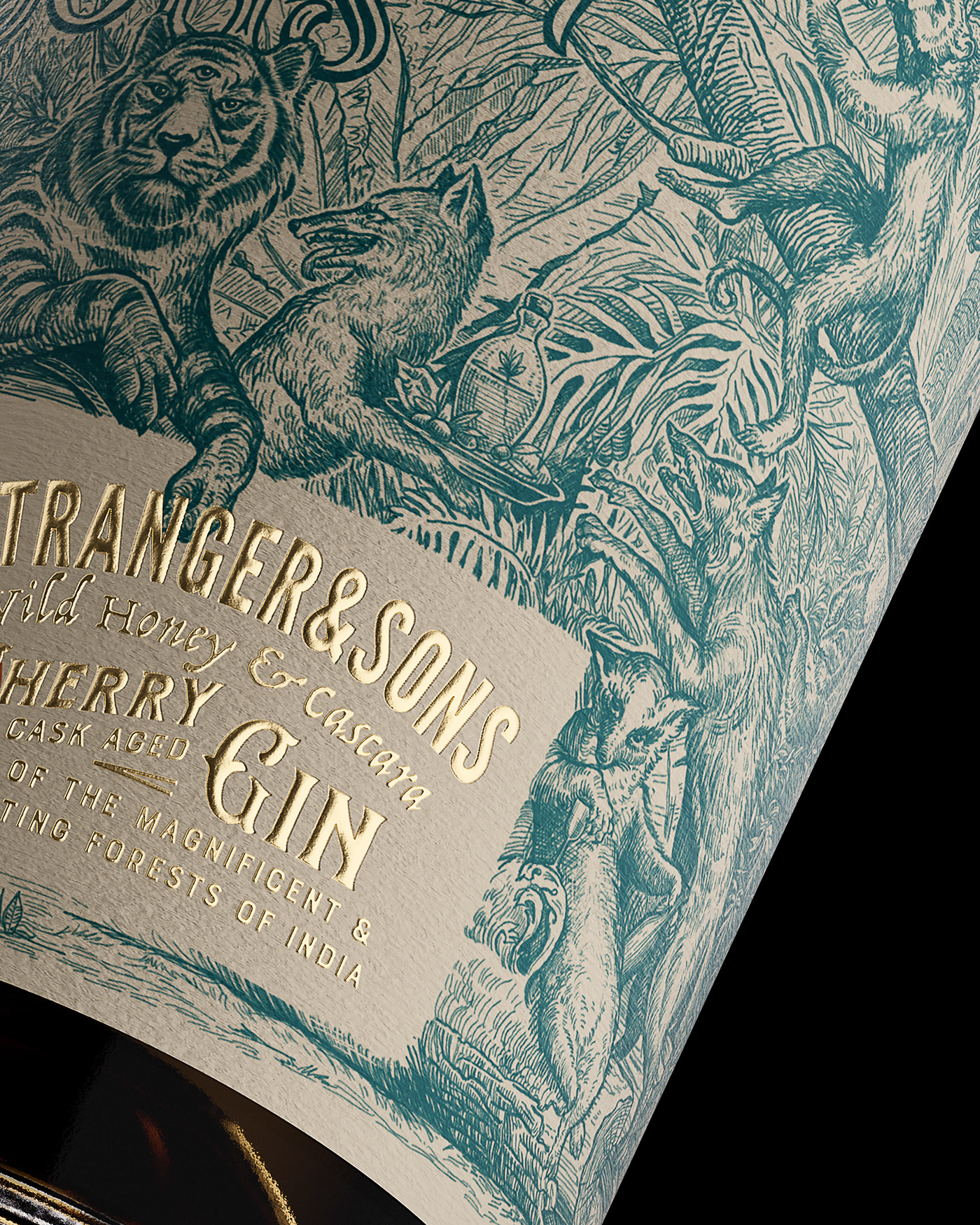 ILLUSTRATION  engraving details gin Label bottle design Procreate Digital Art  Character design 