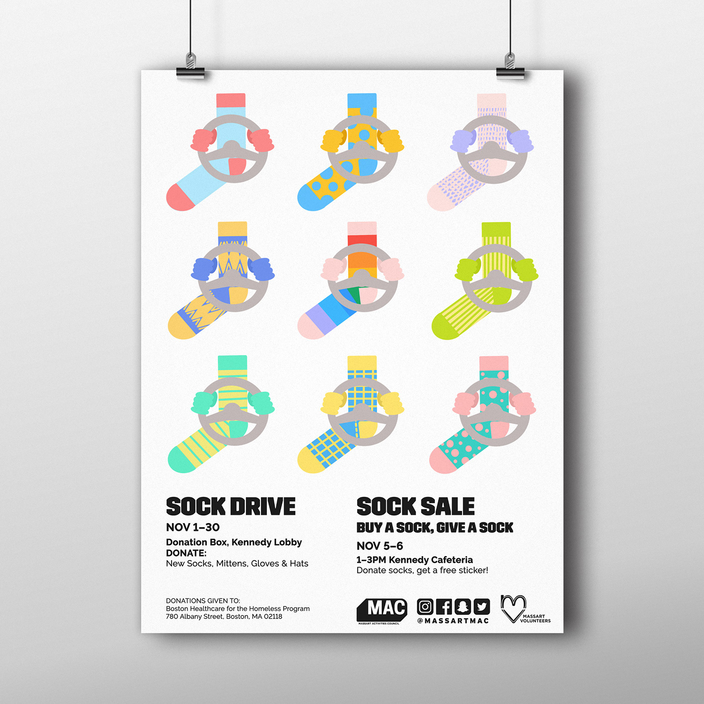 ILLUSTRATION  graphic design  sock drive clothes drive winter Procreate poster Advertising  Event typography  