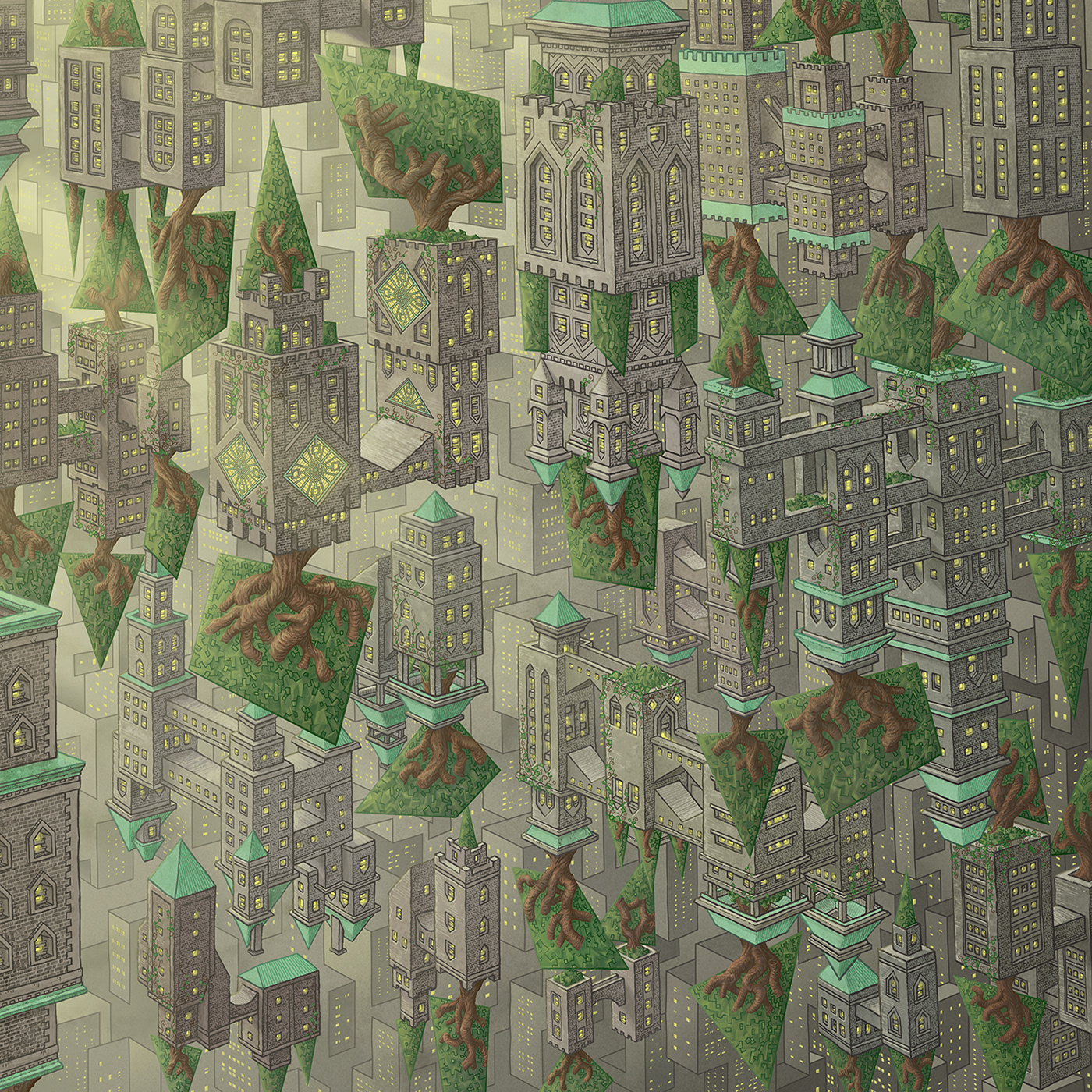 Castle city digital optical illusion Perspective public art stylized surreal trees Vinyl Wrap