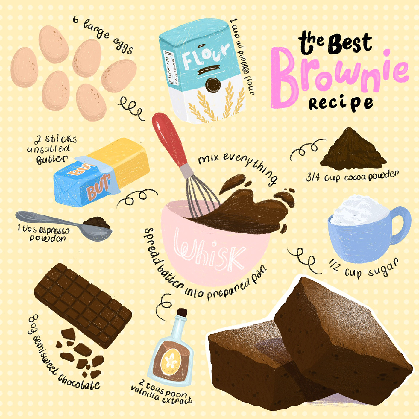 brownie food illustration ILLUSTRATION  Procreate procreate illustration quarentine recipe illustrated