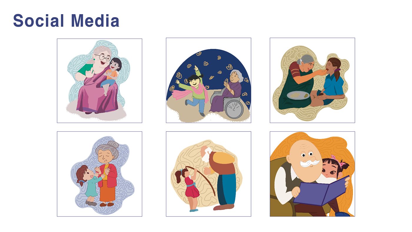 ux/ui children illustration Old Age Home child care daycare brand identity logos Social media post Advertising  Website