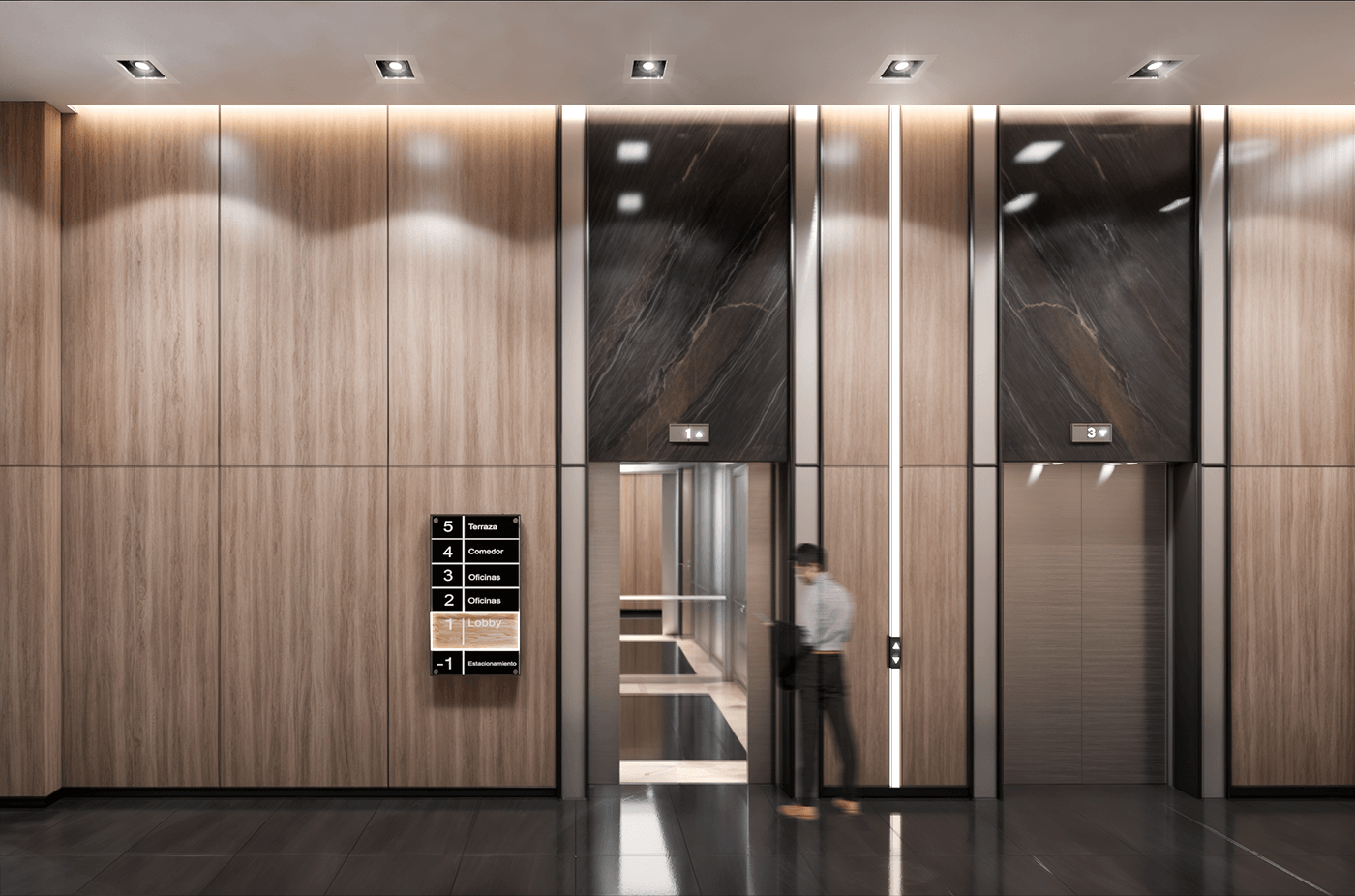 interior design  architecture lobby design 3ds max vray reception black Office Marble Office Design
