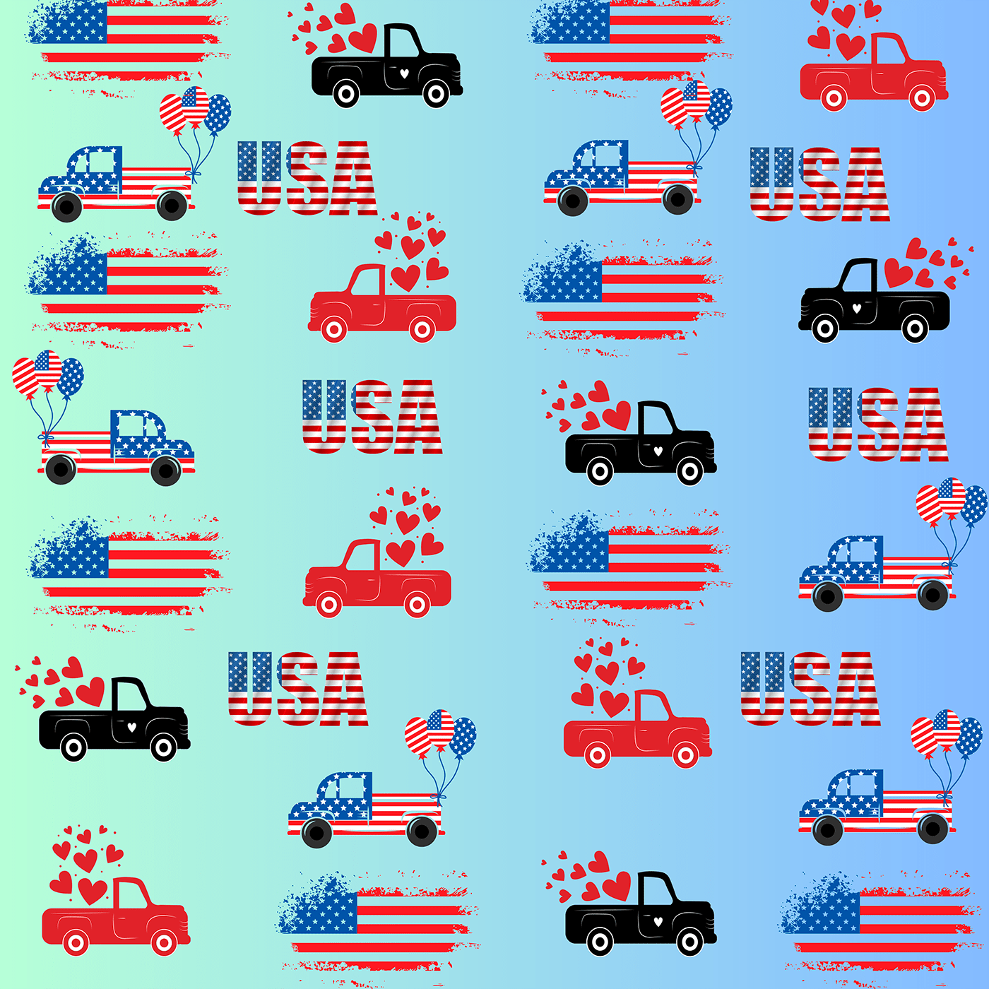 pattern 4th of July patriotic america usa flag celebration Truck PICKUP independence day