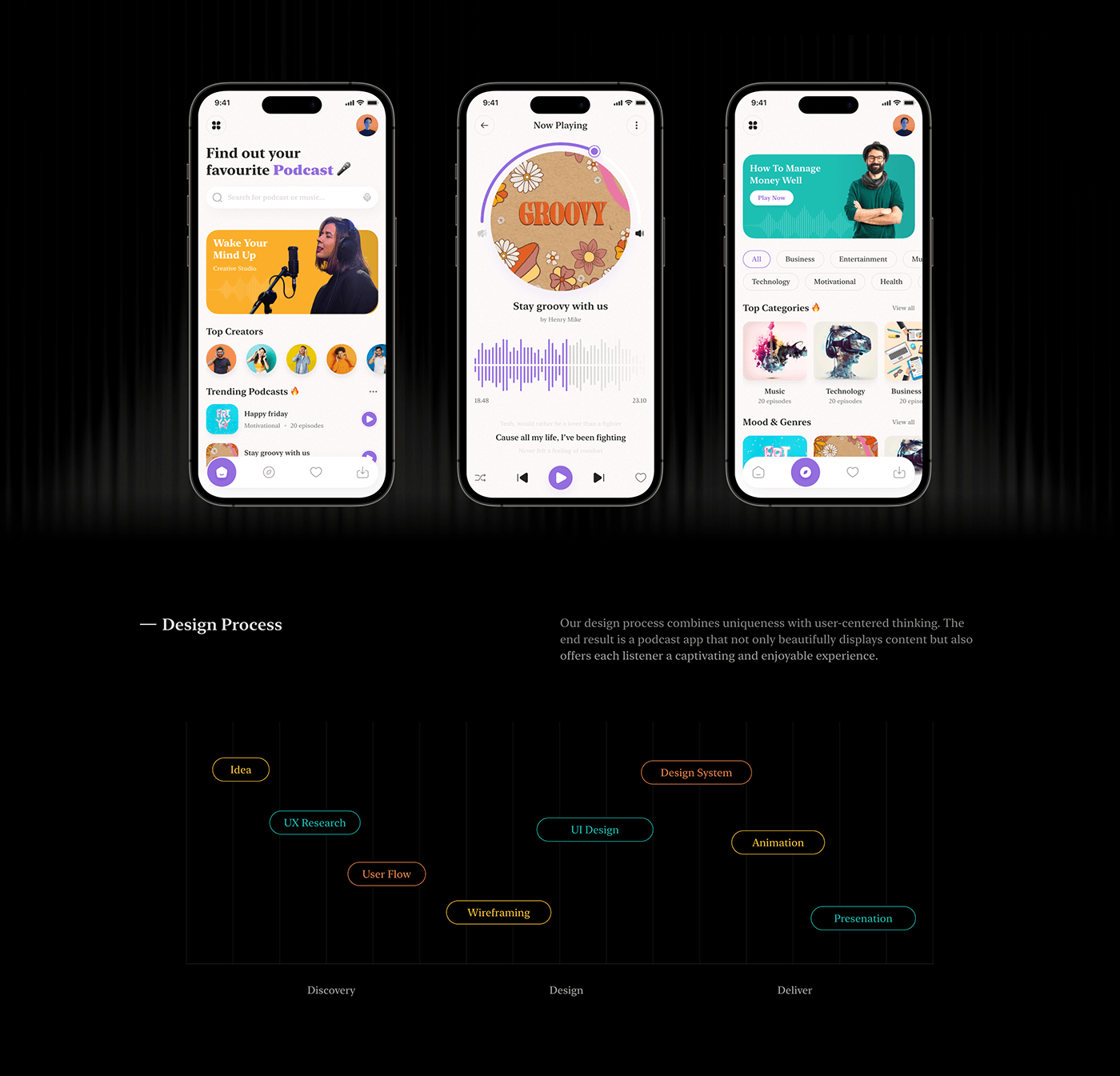 podcast app design user interface Case Study Mobile app ui design application app music app music