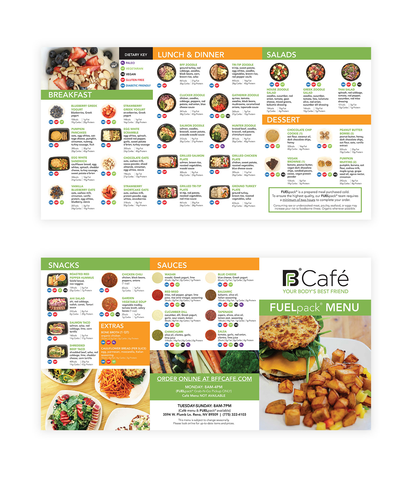 menu healthy bff cafe Reno nevada brochure Photography  Food  muse