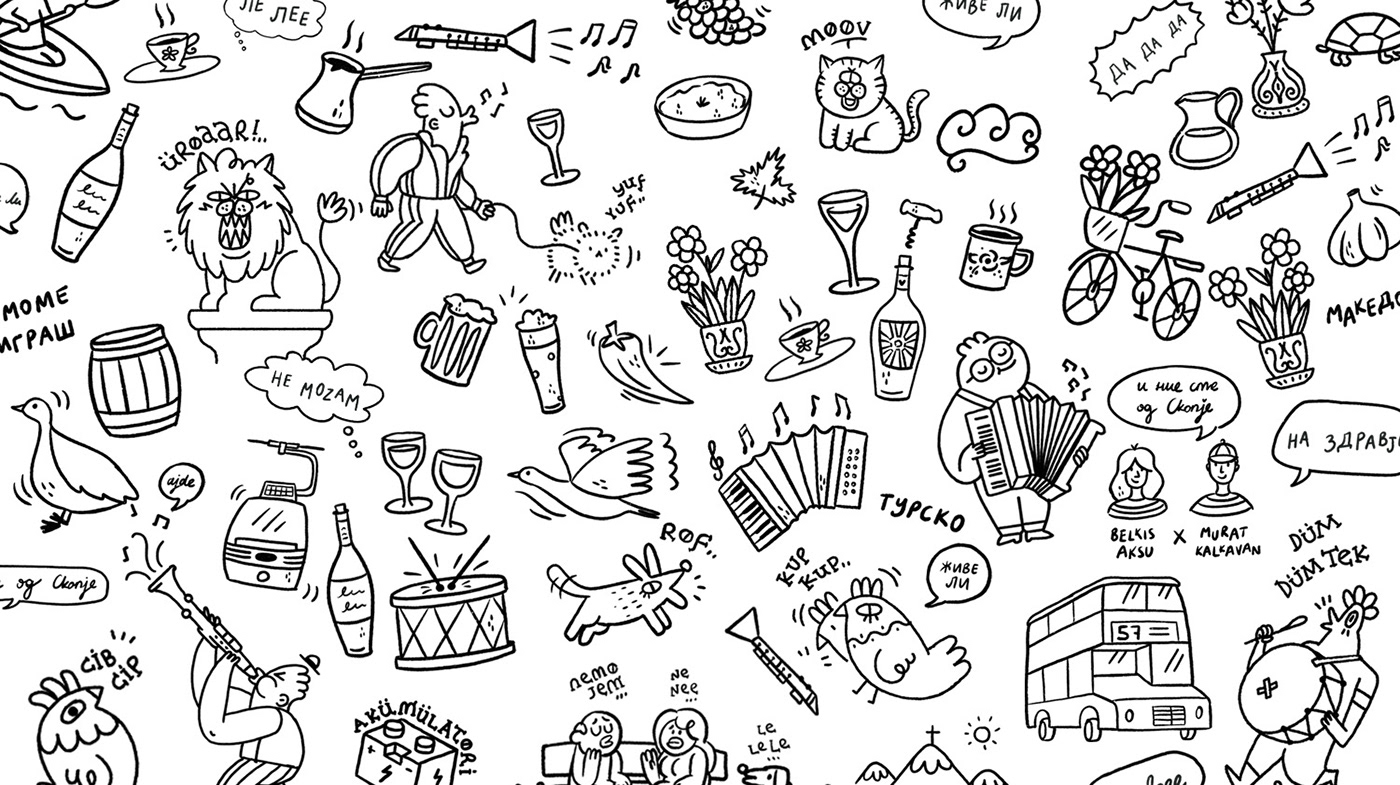 Mural ILLUSTRATION  skopje macedonia painting   black and white doodle funny animals