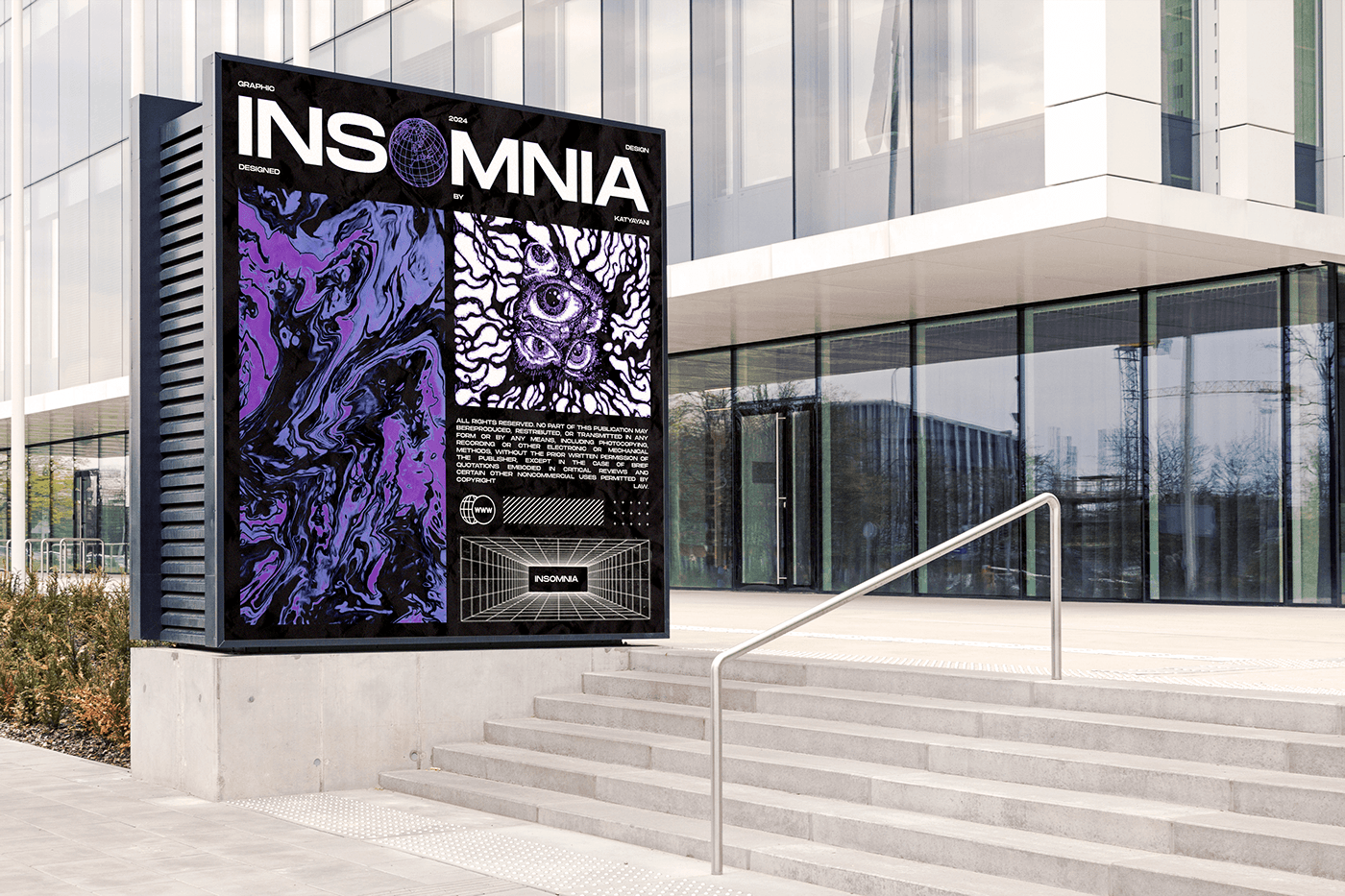 Poster Design | Insomnia | Graphic Design | abstract | trending | purple | eyes | globe art