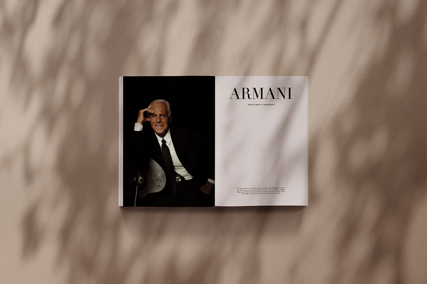 InDesign Layout minimal magazine Magazine design Giorgio Armani