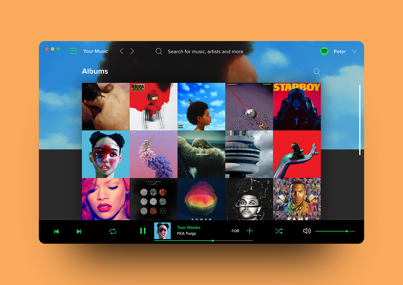 desktop UI user interface ux spotify app music minimal