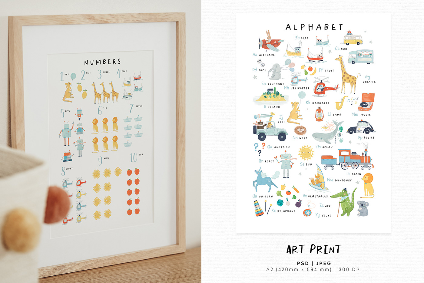 airplane alphabet animal Character design  French ILLUSTRATION  kids Procreate robot train