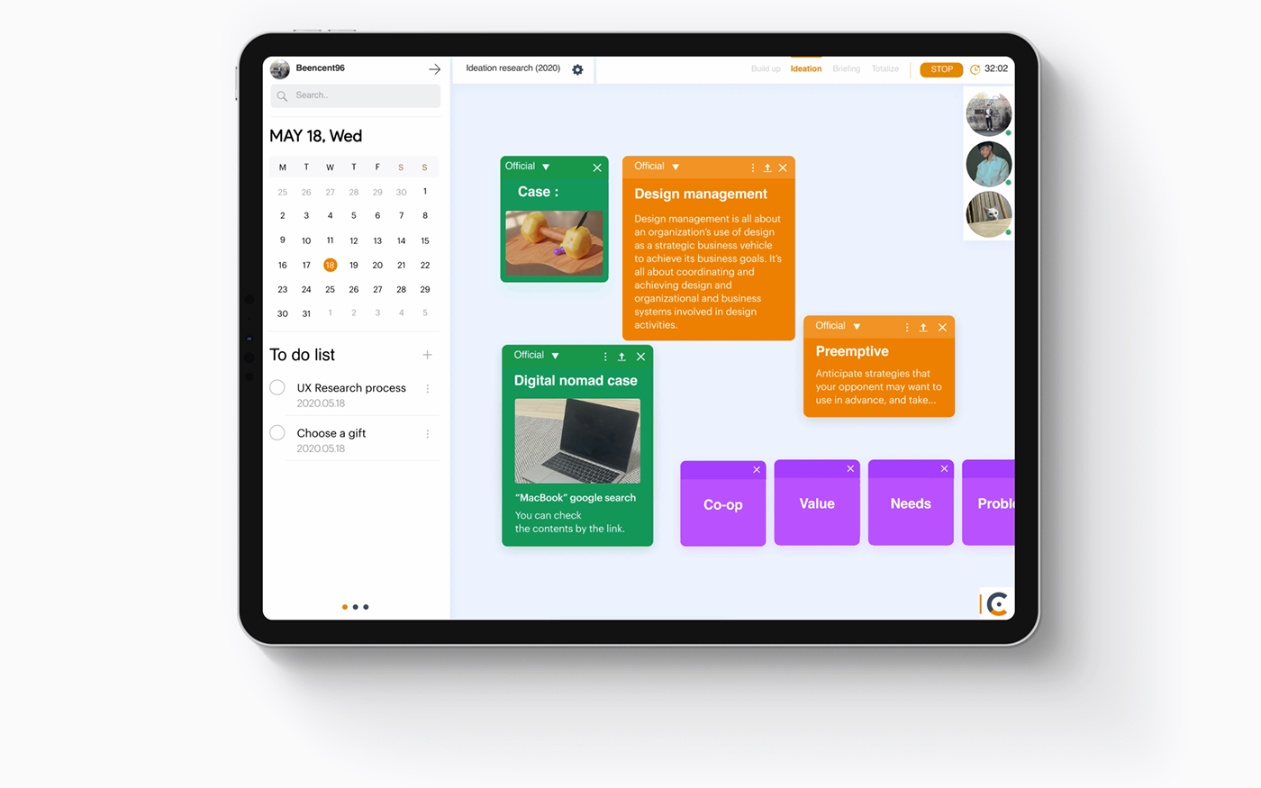 ux UI GUI Coop iPad tablet google ideation Work  communication