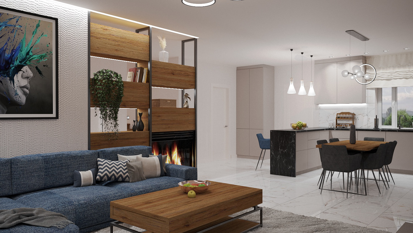 living room kitchen visualization Render 3ds max corona interior design 