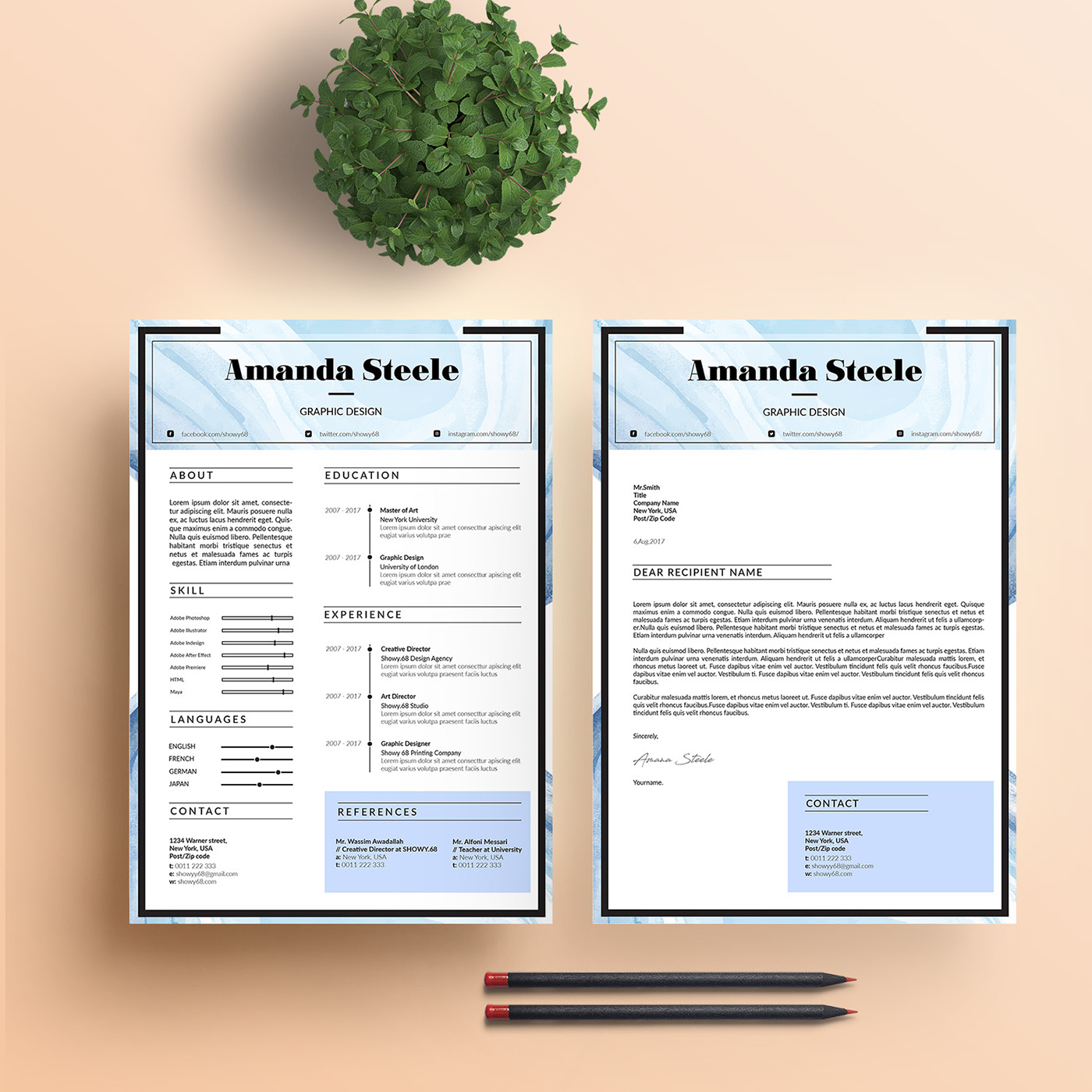 CV CV template Resume resume template water color free icon Free font Professinal job application branding 