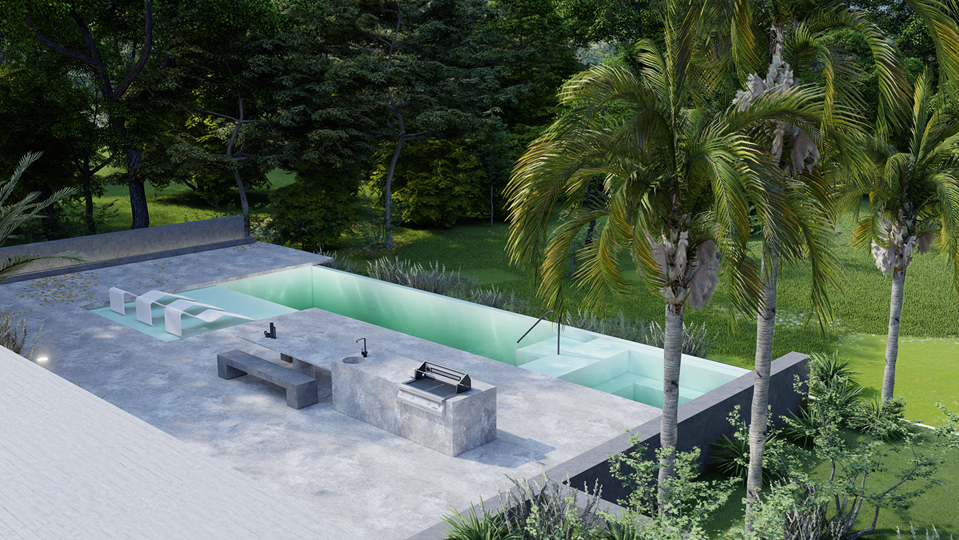 architecture concrete industialdesign interiordesign luxury Outdoor Pool POOLDESIGN Render visualization