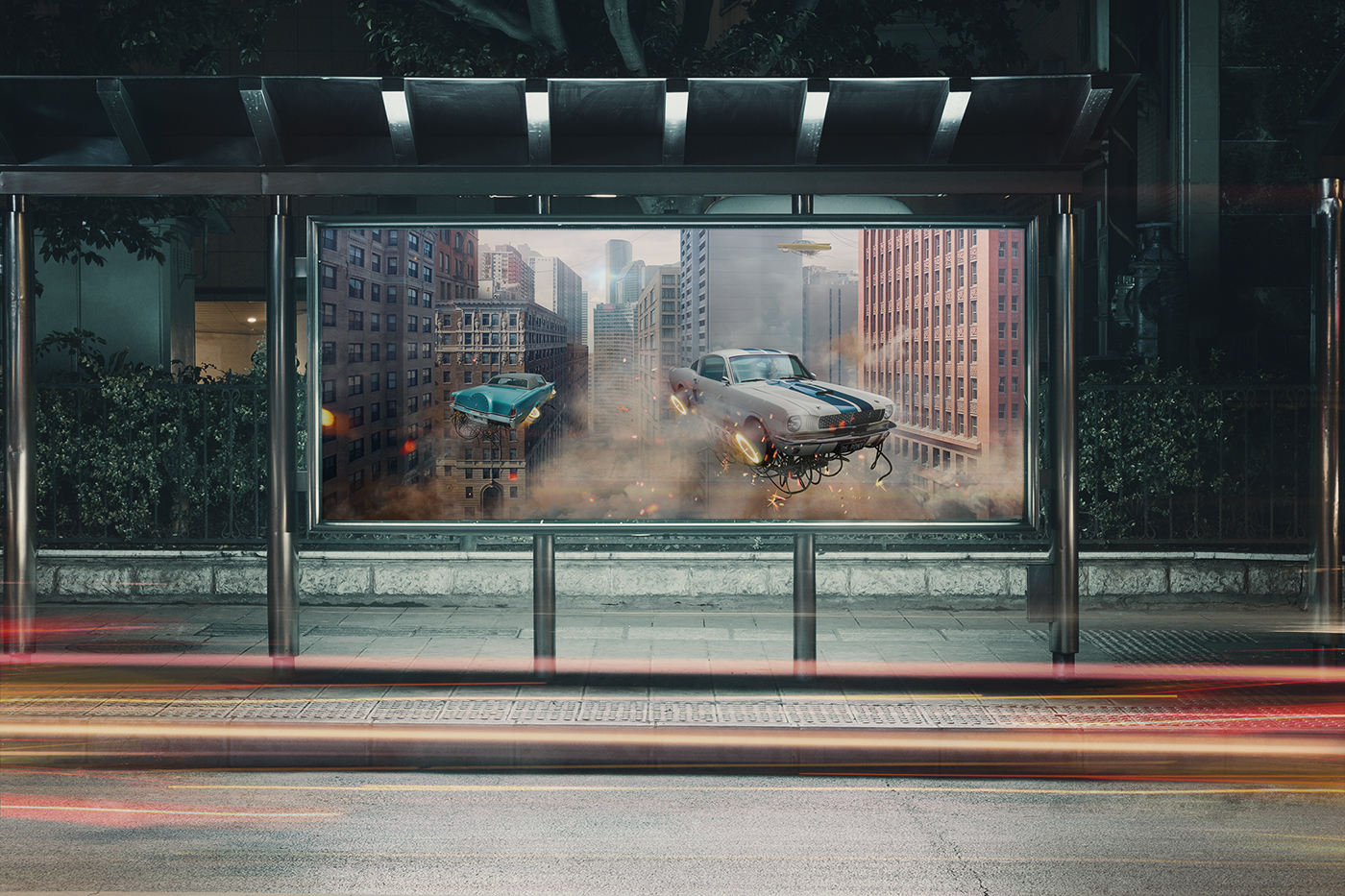 car Mustang chicago matte painting   musclecar photomanipulation visualart retouch ILLUSTRATION 