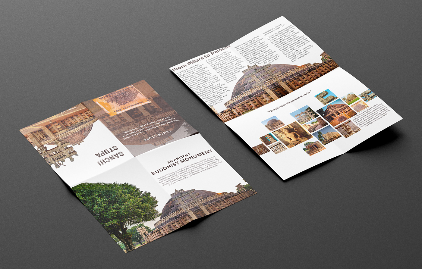 brochure design flyer InDesign print typography   brochure design french folds Layout sanchi stupa