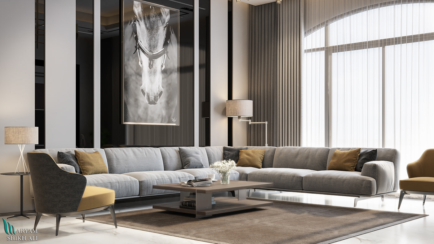 Modern living area in villa (Apamia) Dubai on Behance