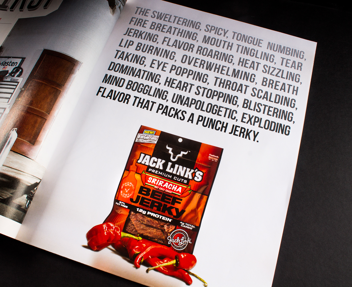 jacklinks jerky Magazine Ad adjectives copy InDesign A1 originial Sriracha