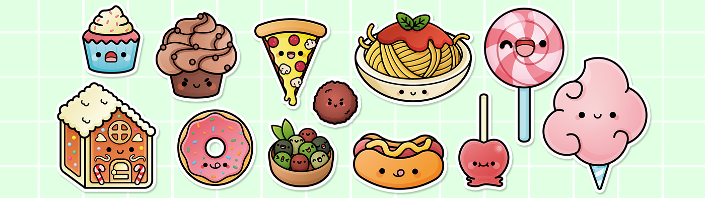 cute and kawaii stickers about food.